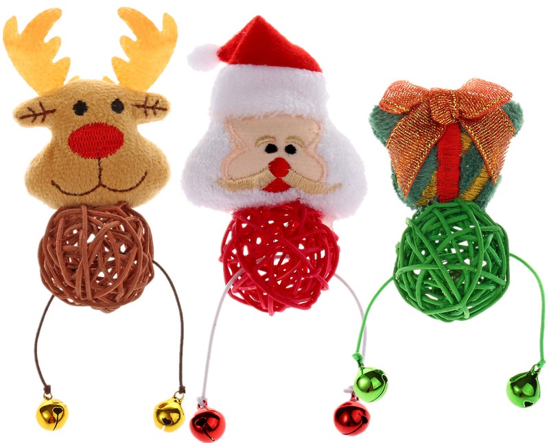 BoomBone 3 Pack Christmas Cat Ball Toy with Bell,Kitten Chase Toy - Image 1